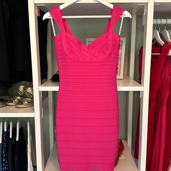 Herve Leger Paris - Sweetheart Hot Pink Bandage Dress - Picture 2 of 5